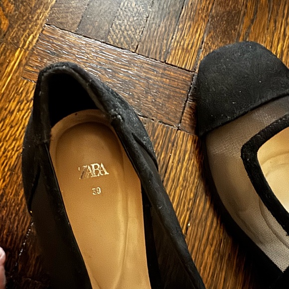 NWT | Zara Black Mesh and Suede Mary Jane Block Heels | Size 8 / 39 - Picture 12 of 13